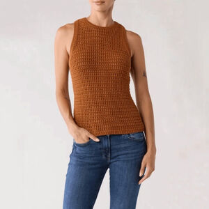 Madewell Crochet-Knit Crewneck Sweater Tank warm coffee brown women's XS